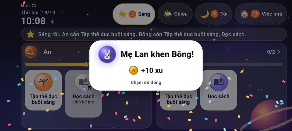 Thẻ lời khen của mẹ hiện thật to trên bảng